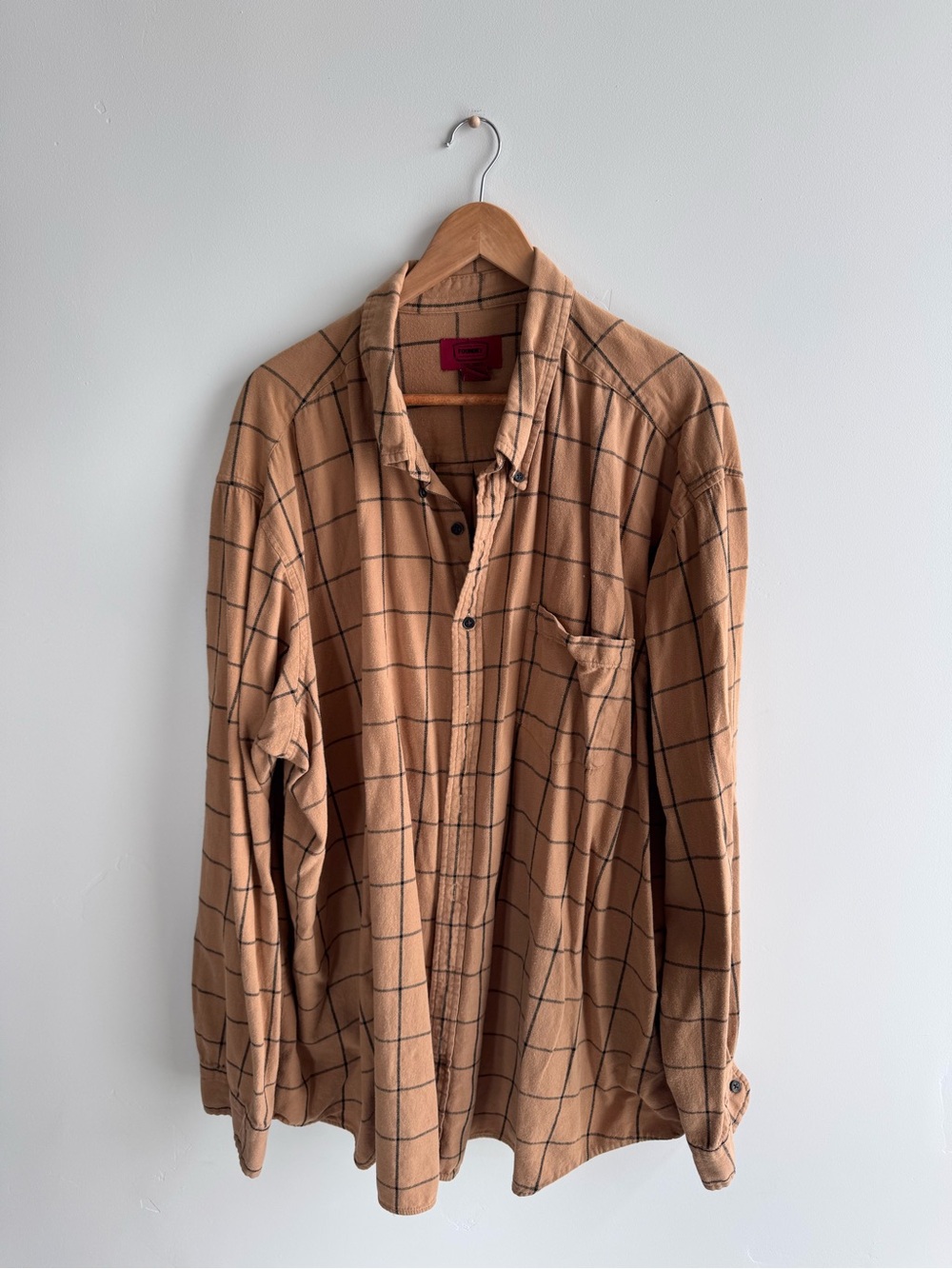 Men’s Camel Colored Checked Flannel Button-Down